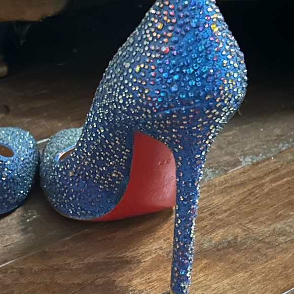 Louboutin Blue Rhinestone Stiletto Heels - Picture 4 of 5